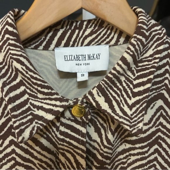 Elizabeth McKay New York Brown Cream Zebra Stripe Button Down Shirt Dress Size 8 - Picture 4 of 8